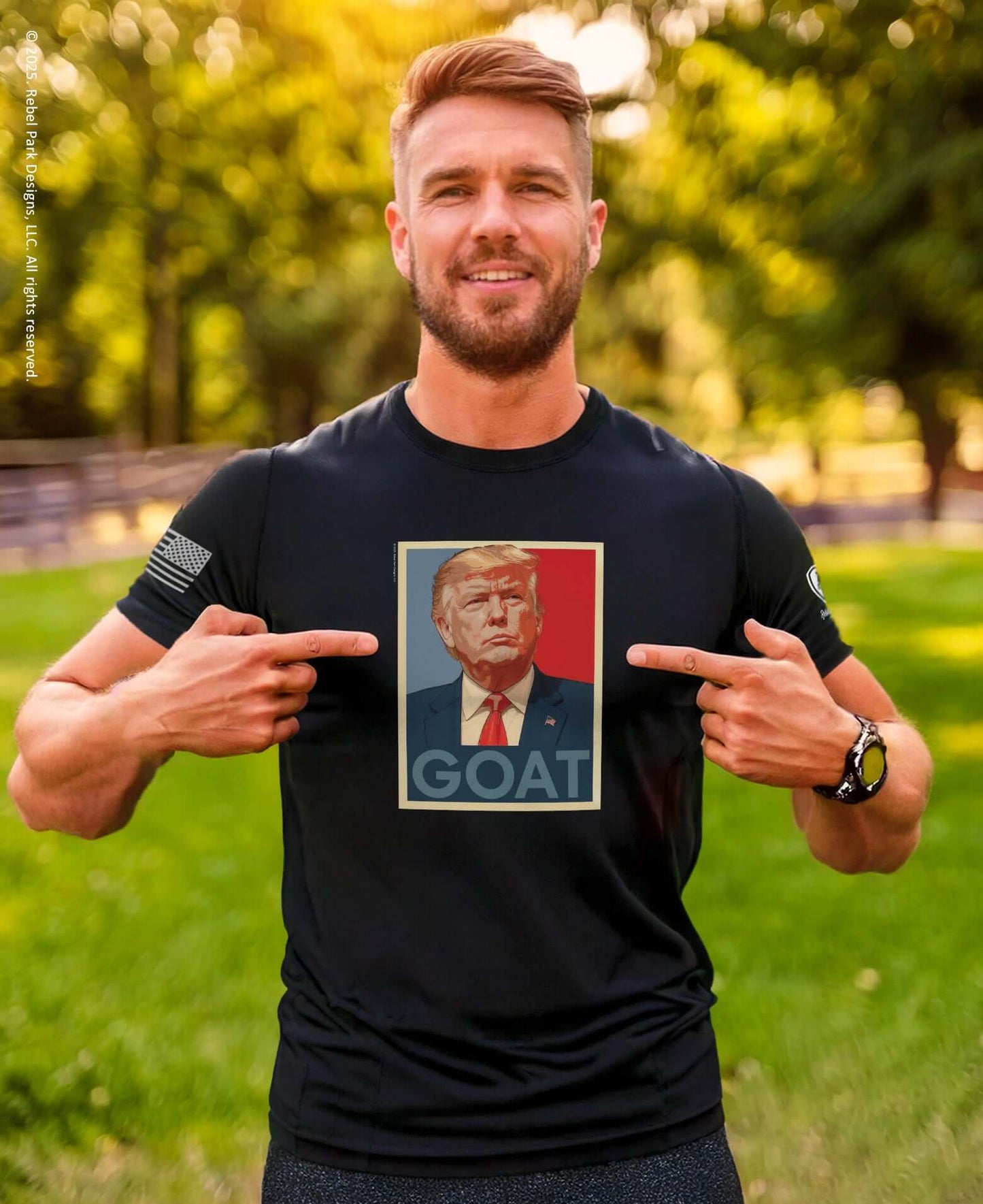 GOAT Trump Poster T-Shirt – Funny Conservative Tee – MAGA Shirt - Rebel Park USA