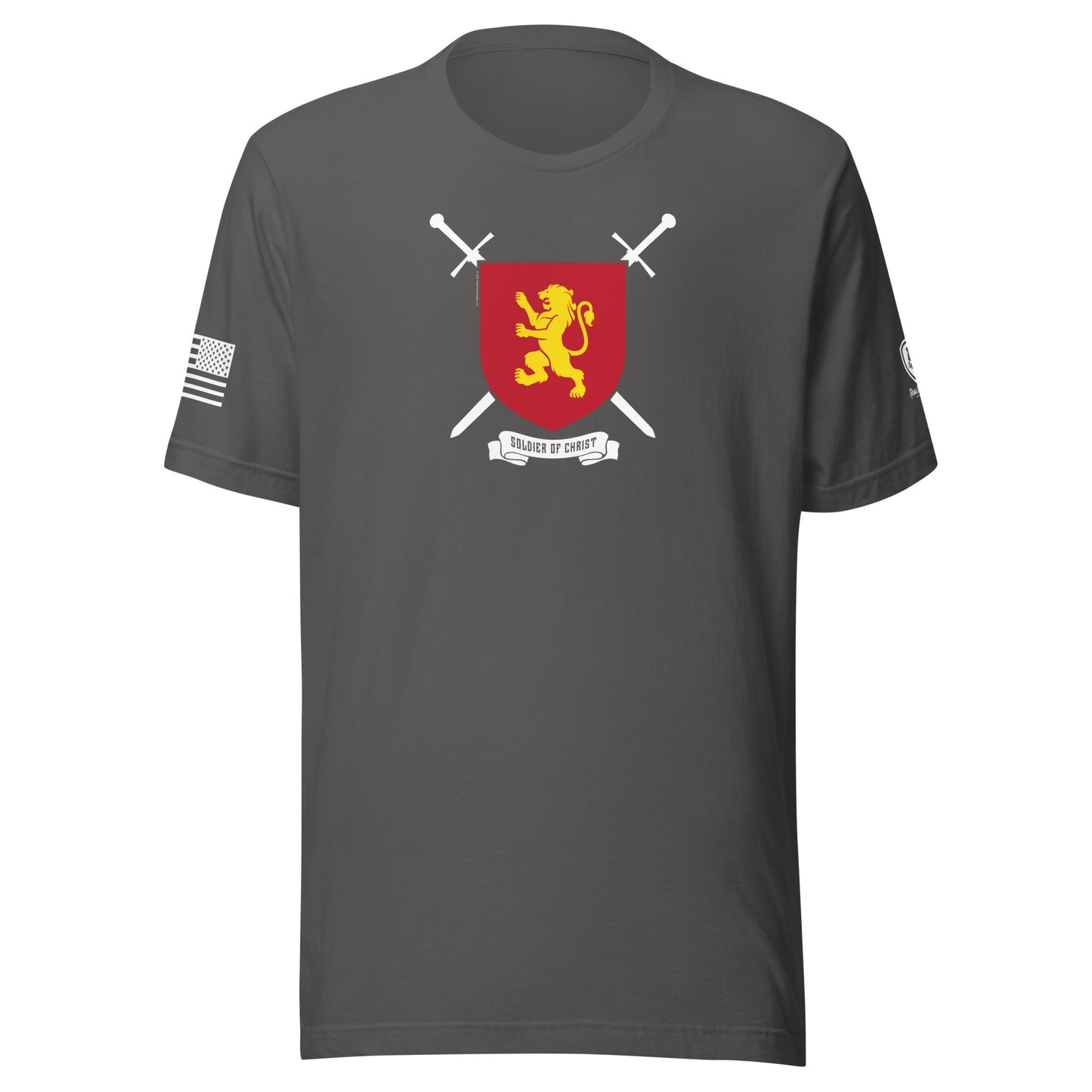 Soldier of Christ T-Shirt | Faith-Based Tee with Richard the Lionheart featuring lion shield and crossed swords