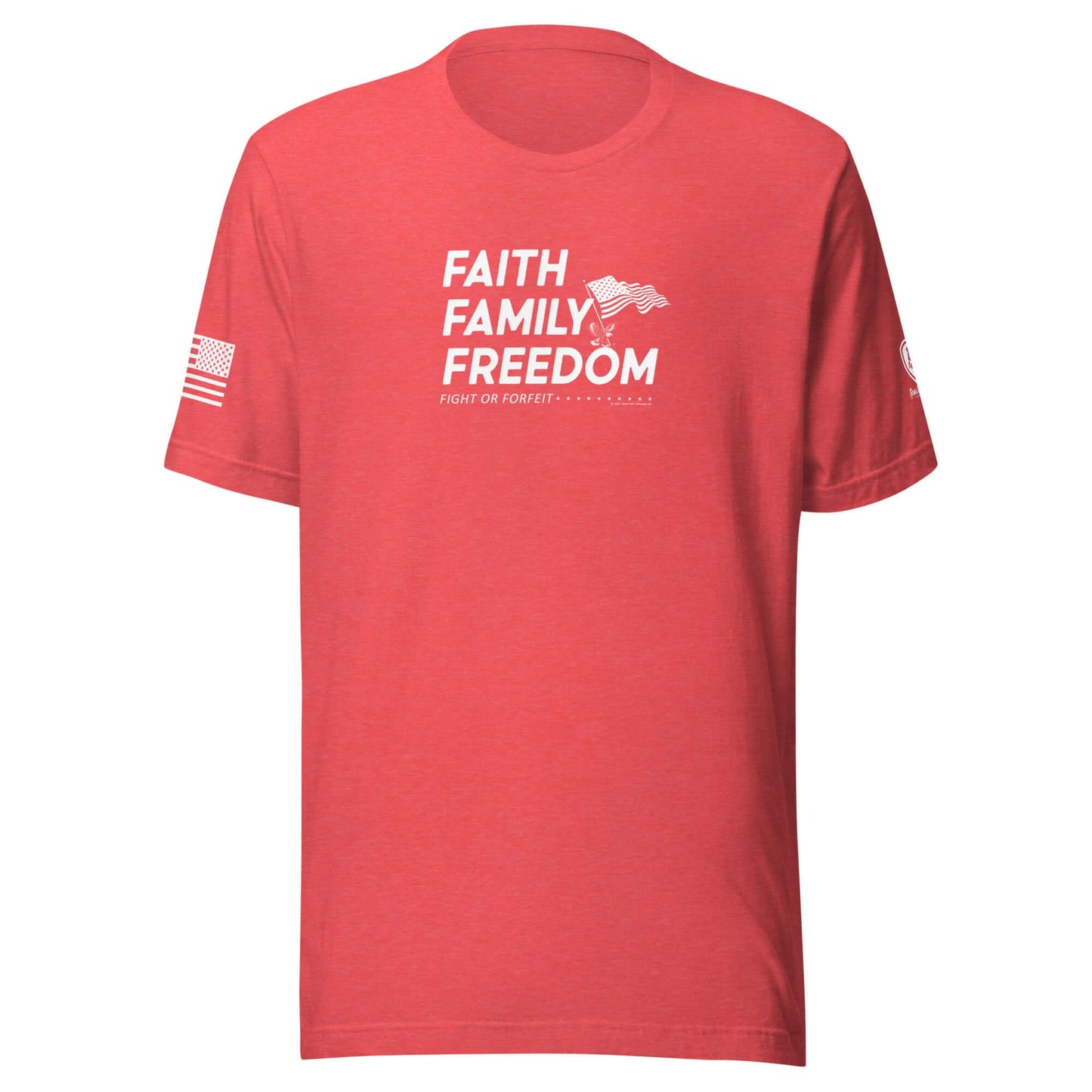 Faith Family Freedom T-Shirt - Christian Tee for Men, red shirt with patriotic design and text.