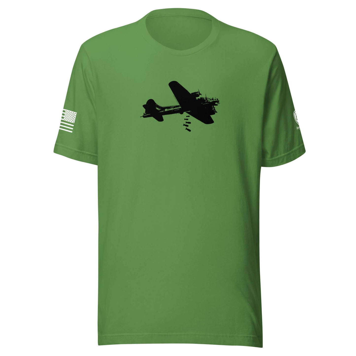 B-17 Bomber graphic art on a green t-shirt, honoring WWII heroes and American airpower.