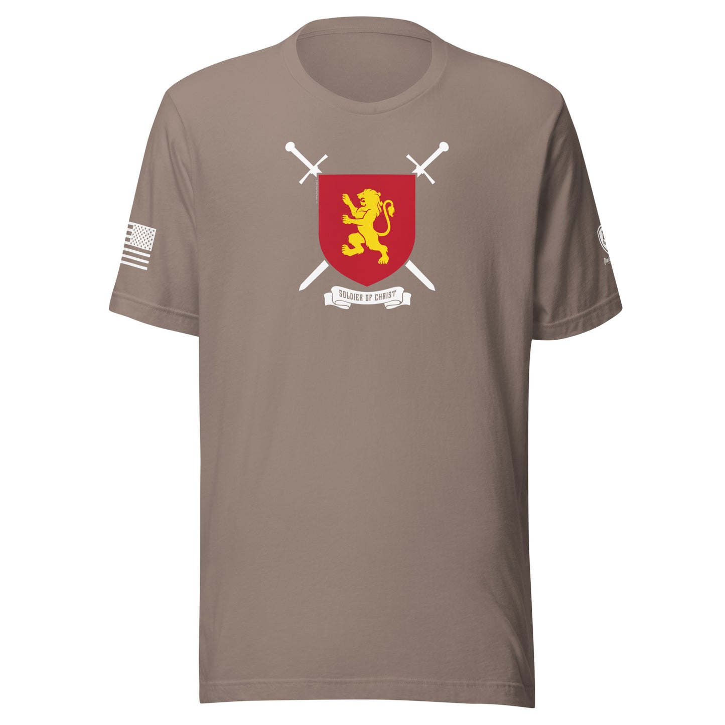 Soldier of Christ T-Shirt | Faith-Based Tee with Richard the Lionheart featuring a lion shield and crossed swords.