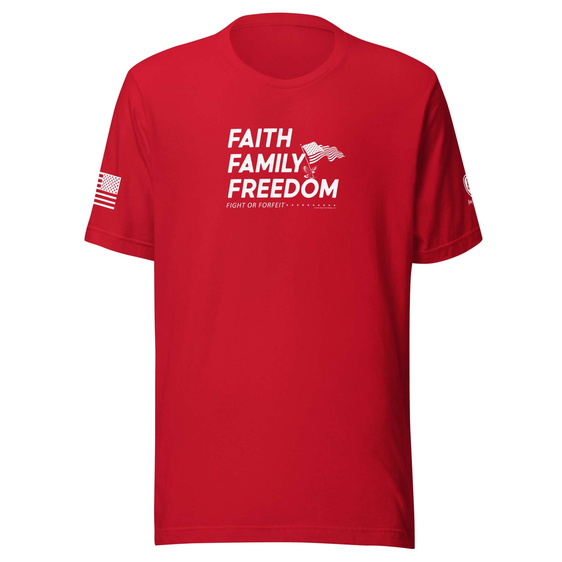 Faith Family Freedom T-Shirt - Christian Tee for Men in red with patriotic design.